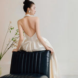 French Hanging Neck Light Wedding Dress Simple High-End Feeling Bride Bare Back Engagement Dress Welcome Out Of The Yarn Elegant HZ0517