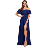 New One-Character Collar Solid-Colored Dress Sleeveless Long-Sleeved-Sided Chiffon Evening Dress Open Skirt HZ0517