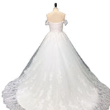 Lace Wedding Dress 2026 New Word Shoulder Main Wedding Dress Large Size Tail Dress Yarn HZ0517