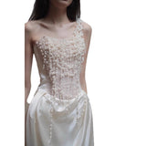 Brased And Light Wedding Dress High-End Pearl Heavyweight French Welcome Go Out Yarn White Fasering Bridal Engagement Dress Dress HZ0517