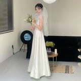 Sing Noodles Light Wedding Dress Small Simple License Registration Daily Small White Dress Temperament Engagement Welcome Out Of The House Dress HZ0517