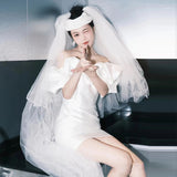 French Light Wedding Dress Bride With A Simple Temperament Of The Yarn Short Certificate Engagement Dress Small HZ0517