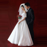 French-Style Linden Light Wedding Dress 2026 New Word Shoulder Simple Thin Princess Go Out To The Yarn Series Net Red Model HZ0517