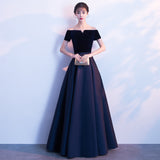 Choir Performance Suit 2026 New Velvet Stuff Blue Dress One-Word Shoulder Banquet Performance Evening Dress HZ0517