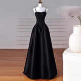 Black Suspension Banquet Evening Dress 2026 New French Light Luxury Ding Noodle Dress Everyday Dress HZ0517