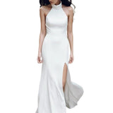 New Dress Hanging Neck Leakage Back Fork Senior Sense Exhibition Dress Dress Tail Long Dress HZ0517