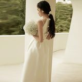 French Light Wedding Dress White Simple Den?Ry Certificate Registration Small Dress Bride Engagement Dress Winter HZ0517
