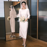 French-Style Long-Sleeved Light Wedding Dress Small Bride Certificate Registration Small White Dress Temperament White Engagement Dress Dress Dress HZ0517