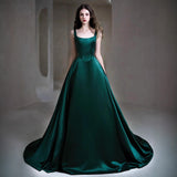 Green Evening Dress Women's 2026 New Light Luxury Host Temperament Banquet Ding-Faced Dress Beautiful Solo Performance Dress HZ0517