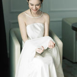New Chinese Morning Robe Light Wedding Dress Female Wedding Dress Dress Simple French Light Wedding Dress Small White Dress HZ0517