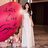 White Evening Dress Birthday Dress High-Level Card Engagement Dress Female Host Go Out Light Wedding Dress HZ0517