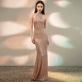 Fishtail Evening Dress New Banquet Sexy Hanging Neck Su Sequin Host Long Dresses HZ0517