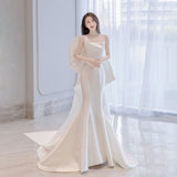 French Sentair Light Wedding Dress 2026 New Super Fairy Dream Bride Goes Out Of The Yarn Shadow Building Temperament Fishtail Scenic Mask HZ0517