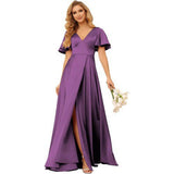 Sexy Dingy Evening Dress Deep V-Neck Side Open-Fork Ball Dress High-Waist Temperament Party Dress HZ0517