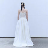 French One-Word Shoulder-To-Shoulder-To-Heart Evening Dress Dress 2025 New White Long-Term Collection Waist-Width Temperament Sleeveless Travel Shot Light Wedding Dress HZ0517