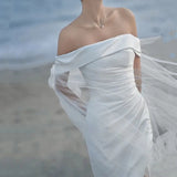 French-Style Seduced Light Wedding Dress Bride Shoots Simple Temperament Fishtail Go Out Yarn Shoulder Super Fairy Welcome Dress Dress HZ0517