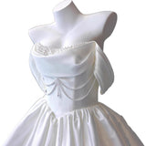 The Fascing Face Of The Shoulder Of The Small French Small High-End Feeling Short Card Wedding Wedding Birthday Banquet White Dress Dress HZ0517