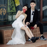 French Bride With A Breastless Wedding Dress With A Simple Engagement Girl Group Dancing Dress With A Noodle Certificate Registration Small White Dress HZ0517