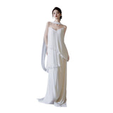 Light Wedding Dress 2026 New Morning Robe Bridal Engagement Certificate Solid Color Simple Large Size Thin French Dress Yarn HZ0517
