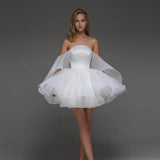 Vintage Shoulder French Short Dress White Engagement New Light Wedding Temperament Elegant Birthday Dress Dress Dress HZ0517
