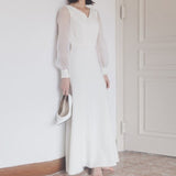 Travel Shot Light Wedding Dress Sen Series Simple White Denoodle Evening Dress Woman 2026 New Wedding Yarn Long Sleeve HZ0517