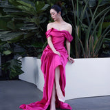 French Rose Red Word Shoulder Back-Back Sedome Morning Robe Banquet Wedding Engaged Bride Toast Evening Dress Dress Dress Light Wedding Dress HZ0517