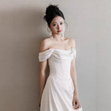 French-Style Seduced Light Wedding Dress Bride's High-End Engagement Dress Banquet Temperament Certificate Small White Dress Simple Go Out Yarn HZ0517