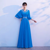 Blue Grand Choir Performance Costume Femininity Elegant Long Dress Stage Presided Over The Competition Dress Performance Costume HZ0517