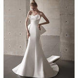 The Fastern Wedding Dress French White Skinny Chest Small Tail Simple Bride Wedding Bow Yarn HZ0517