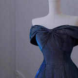 One-Word Shoulder Blue Evening Dress High-End Light Luxury Small Girl Host Birthday Adult Gift Student Graduation Performance Suit HZ0517