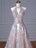 Hang Neck Evening Dress High-End Light Luxury Niche 2026 New Squin Senior Feeling Host Annual Dress Dress Woman HZ0517