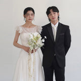 Mori Flying Sleeve Sweet Wedding Dress Neatly Exposed Outdoor Lawn Wedding Ceremony Master Yarn Trip Engagement Light Wedding Dress HZ0517