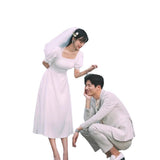 French Light Wedding Dress Dress Dress Certificate Registration Small White Dress Simple Engagement Brigade Thin Daily Dress HZ0517