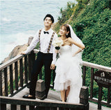 Light Wedding Dress Patted On The Chest Before The Short After The Longen Line Outdoor Lawn Wedding Bridal Simple Light Wedding Dress HZ0517
