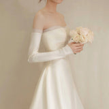 French-Style Linden Light Wedding Dress Bride Simple Breast-Wearing Temperament Waist Fish Tail Go Out Yarn Tail White Dress HZ0517
