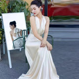 2026 Winter New Hanging Neck V Collar Fashion Trend Champagne Temperament Dress Physical Store HZ0517