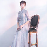 Smoke Gray Chinese Banquet Evening Dress Women 2026 New Summer Annual Meeting Dress Dress Dignified Atmospheric Long HZ0517