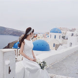 2026 New Set Of Front-Faced Long-Shoulder White Dress Simple Mori Bride Wedding Brigade Shooting Shadow Light Wedding Dress HZ0517