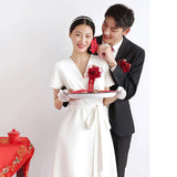 Wedding Certificate Registration Light Wedding Dress Small Dress French Small White Dress With White Engagement Daily Wear Dress HZ0517
