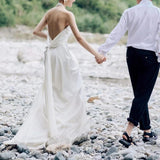 Light Wedding Dress Sen Simple 2026 New Hanging Neck Trip Pat Out Of The Yarn Sexy Small Tail Welcome Dress Dress HZ0517