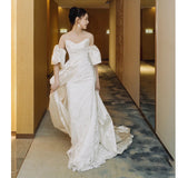 French Retro Bride Light Wedding Dress 2026 Spring New Lace Yarn Brace Fairy Temperament Light Wedding Dress HZ0517