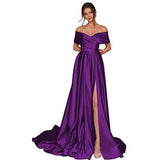 One-Word Shoulder Drag-Tailed Evening Dress Long Party Dress Dress Temperament Performance Suit HZ0517
