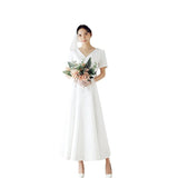 Large-Size Wedding Dress White Morning Dress Showing Thin Bride Taking Pictures Of The Yarn Of The Stingy Dress Simple Travel Yarn HZ0517