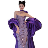 Purple Morning Dress Bride Morning Pat Evening Dress Squint Fishtail Banquet High-End Toasting Student Day Ceremony HZ0517