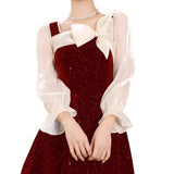 French Toast Dress Bride Red Engagement Evening Dress Velvet Back Door Small Dress Spring Summer Long Sleeve HZ0517