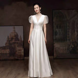 Bride Toast 2026 Spring New White Dingy Bubble Sleeve Banquet Host Engagement Wedding Light Wedding Dress HZ0517