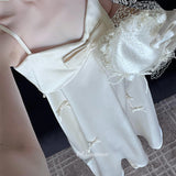 French Sling Light Wedding Dress Bride Simple Temperament With A Plainny Morning Dress White Certificate Registration Small White Dress HZ0517