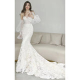 Lace Fishtail Light Wedding Dress French Retro Turf Wedding Twilight Twilight Yarn Bridal Wedding Dress Woman HZ0517