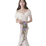 One-Word Shoulder-Singed Face Light Wedding Dress 2026 New Bridal Simple Temperament Fishtail French Style Welcome Dress HZ0517