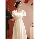 White Evening Dress Can Usually Wear A Summer Certificate Registration Small White Dress Toasting Women's French Engagement Dress HZ0517